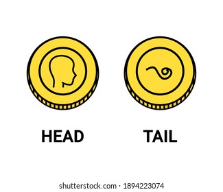 Set of head and tail coin. Toss a coin to make a change and decide. Illustration vector