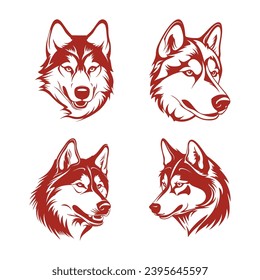 Set of head wolf vector illustration, wolf mascot design element