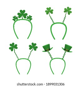 Set of headbands for St. Patrick's Day about a hat, green clover on a white background isolated