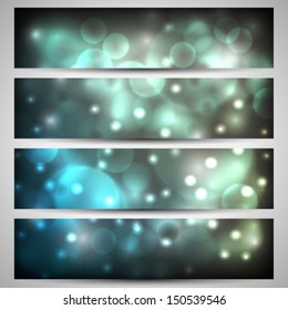 Set of header or banner with abstract bokeh on background with bright flashes