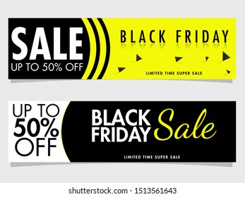 Set of header or banner design with 50% discount offer for Black Friday Sale.