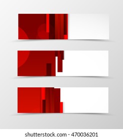 Set of header banner digital design with red lines and transparent circles in futuristic style. Vector illustration