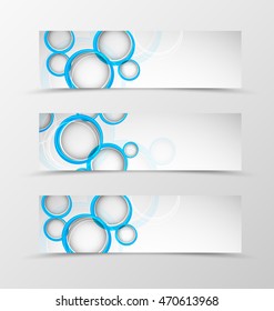 Set of header banner digital design with blue circles in geometric style. Vector illustration