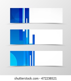 Set of header banner digital design with blue lines in futuristic style. Vector illustration