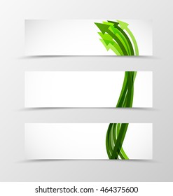Set of header banner dynamic design with green arrows in wave smooth style. Vector illustration