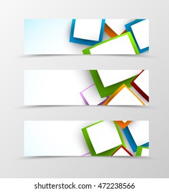 Set of header banner dynamic design with colorful squares in geometric style. Vector illustration