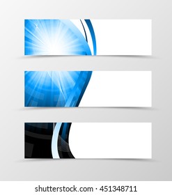 Set of header banner dynamic futuristic design with with blue lines and digital geometric background in wave style. Vector illustration