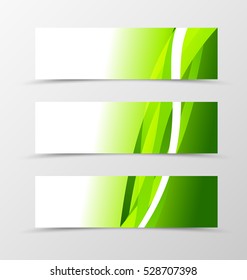 Set of header banner floral design with green lines in natural style. Vector illustration