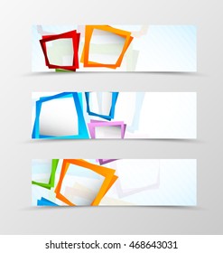 Set of header banner geometric design with colorful rectangles in dynamic style. Vector illustration