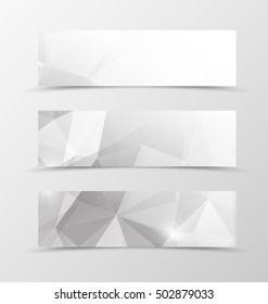 Set of header banner geometric design in gray colors in polygonal style. Vector illustration