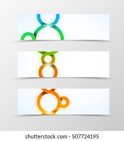 Set of header banner geometric design with colorful circles in dynamic style. Vector illustration