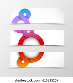 Set of header banner geometric design with colorful circles in bright style. Vector illustration