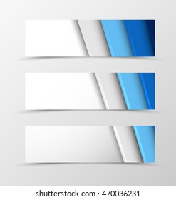 Set of header banner material design with blue and gray lines in geometric digital style. Vector illustration