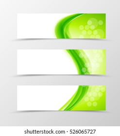 Set of header banner natural design with green lines and transparent circles in wavy style. Vector illustration