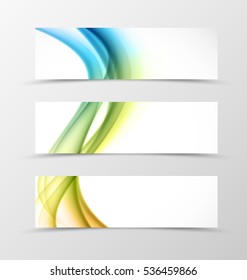 Set of header banner swirl design with colorful lines in wavy soft style. Vector illustration