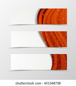 Set of header banner wave design with red lines and white stars in smooth style. Vector illustration
