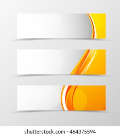 Set of header banner wave design with orange lines in dynamic smooth style. Vector illustration