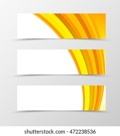 Set of header banner wave design with orange lines in smooth swirl style. Vector illustration