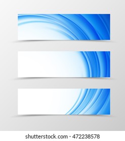 Set of header banner wave design with blue lines in soft style. Vector illustration