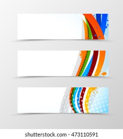 Set of header banner wave design with colorful lines with halftone effect in grunge style. Vector illustration