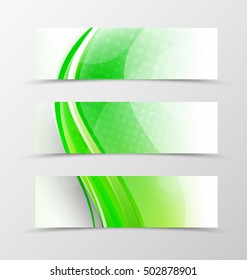Set of header banner wave design with green lines in bright style. Vector illustration
