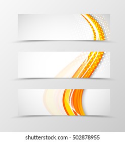 Set of header banner wave design with orange lines and halftone effect in bright style. Vector illustration