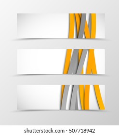 Set of header banner wave design with orange and gray lines in weaving style. Vector illustration