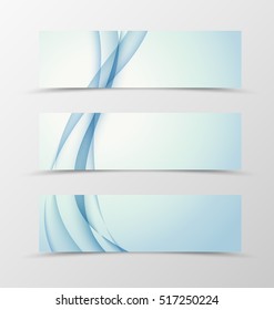 Set of header banner wave design with blue lines in smooth style. Vector illustration