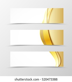 Set of header banner wave design with golden lines in material design style. Vector illustration