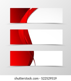 Set of header banner wave design with red lines and halftone effect in material design style. Vector illustration
