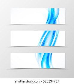 Set of header banner wave design with blue lines in bright soft style. Vector illustration