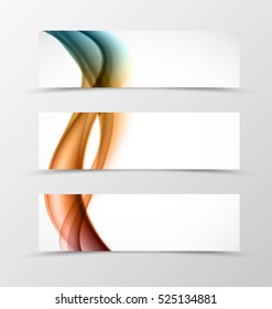 Set of header banner wave design with colorful lines in dynamic soft style. Vector illustration