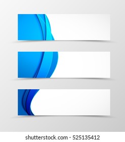 Set of header banner wave design with blue lines in material design style. Vector illustration