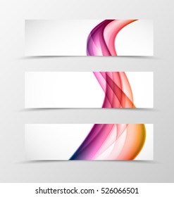 Set of header banner wave design with colorful lines in dynamic spectrum style. Vector illustration