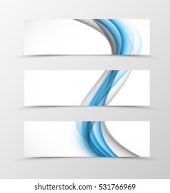Set of header banner wave design with blue and gray transparent lines in dynamic style. Vector illustration