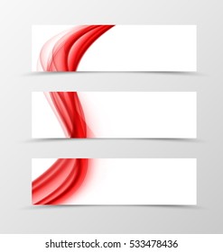 Set of header banner wave design with red smooth lines in soft style. Vector illustration