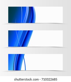Set of header banner wave design with blue lines in material design style. Vector illustration. EPS10