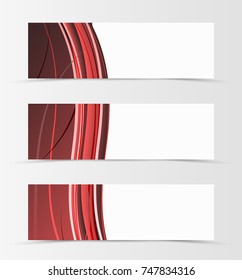 Set of header banner wave design with red lines in material design style. Vector illustration