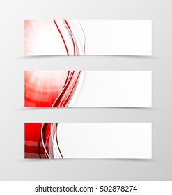 Set of header banner wavy design with red lines in digital swirl style. Vector illustration