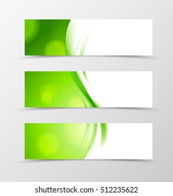 Set of header banner wavy design with green lines in soft style. Vector illustration