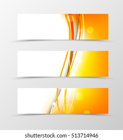 Set of header banner wavy design with orange lines in bright style. Vector illustration