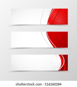 Set of header banner wavy design with red lines and halftone effect in digital style. Vector illustration