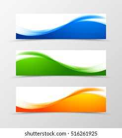 Set of header banner wavy design with blue, green and orange lines in bright soft style. Vector illustration