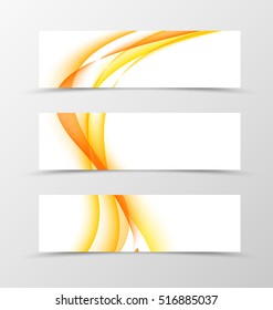 Set of header banner wavy design with orange lines in light soft style. Vector illustration
