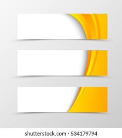 Set of header banner wavy design with orange lines in dynamic bright style. Vector illustration
