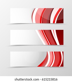 Set of header banner wavy design with red lines in dynamic style. Vector illustration