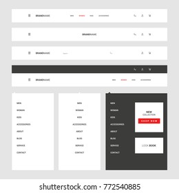 Set of Header navigation for e-commerce website