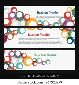 set of headers with colorful circles flowing inside vector design