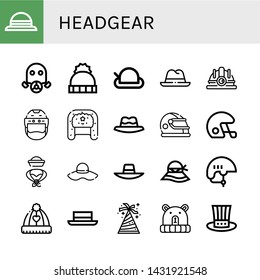 Set of headgear icons such as Hat, Gas mask, Hard hat, Helmet, Sunhat , headgear