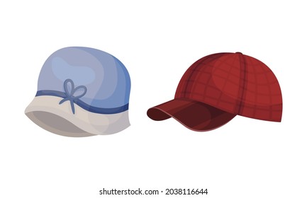 Set of headgears, male and female headwear cartoon vector illustration